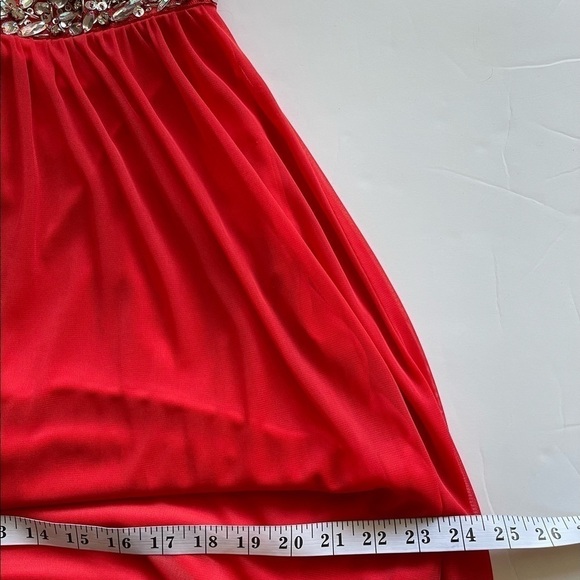 Women Juniors Red Lace Formal Party Bridesmaid Prom Long Maxi Dress Crystals, 7 - Picture 14 of 16